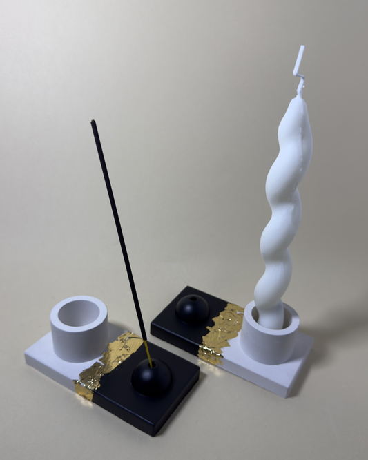 Midnight Gold Duo – Incense & Candle Holder - Set of 2