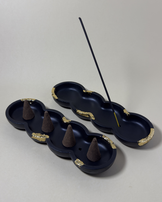 Black & Gold Cloud Incense Holder - Set of 2