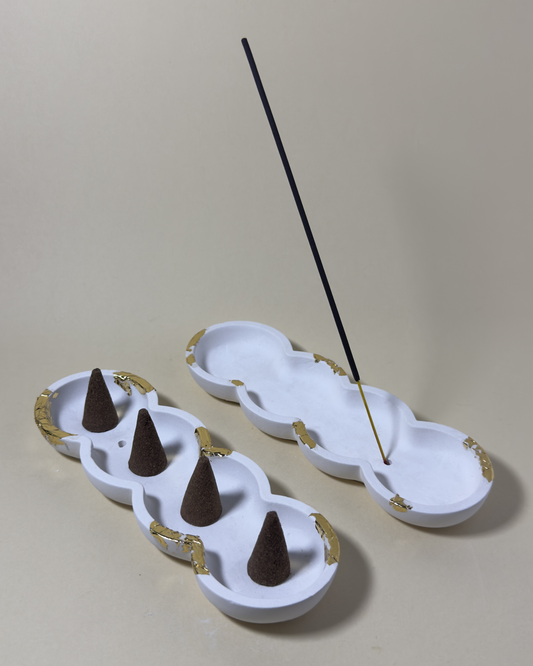 White & Gold Cloud Incense Holder - Set of 2